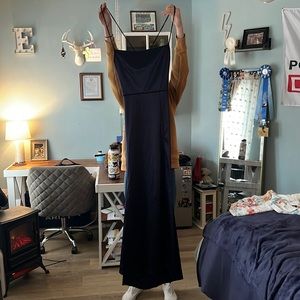 Blue silky prom dress